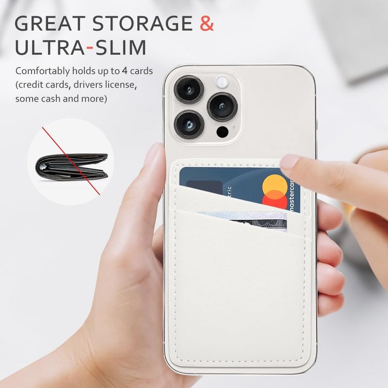 Limvory Phone Wallet Stick On, Leather Phone Card Holder, Credit Card Holder for Phone Case Compatible with iPhone, Samsung and Android - White, Black - Image 4